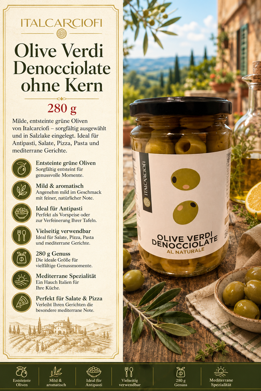 Oliven, Olivenöl, Glas, 280 g, Italcarciofi