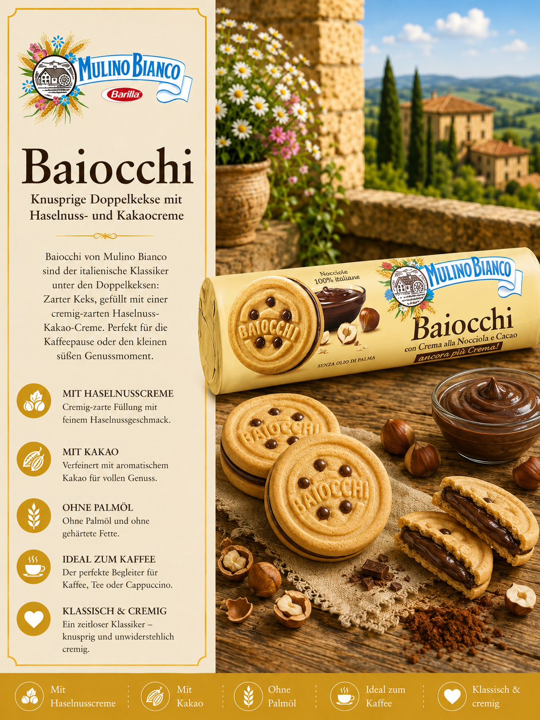 Baiocchi, Keks, Nusscreme, Schokofüllung, Italienische Cookies