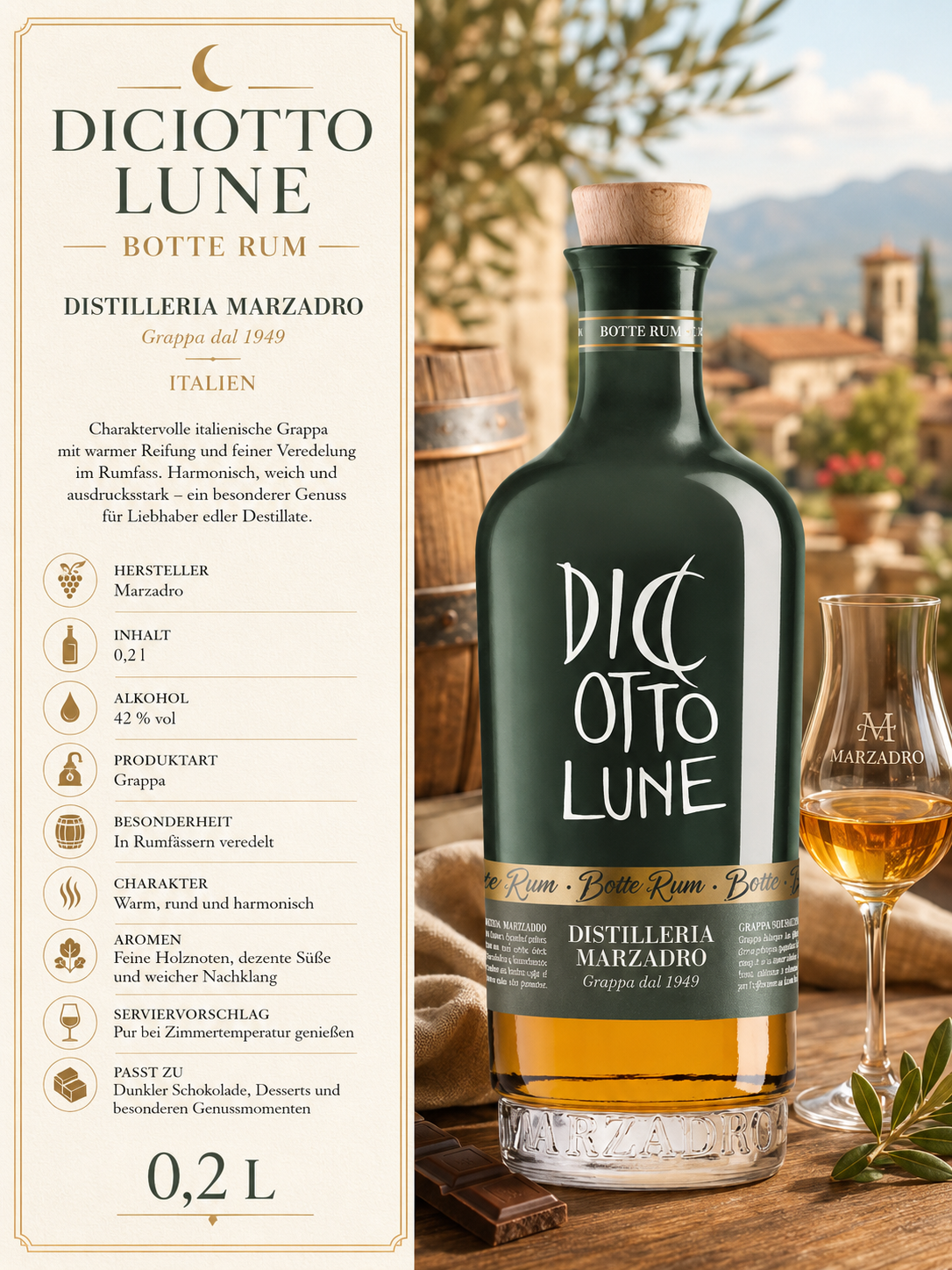 Grappa, Rum, Destillerie, 0,2L, Flasche