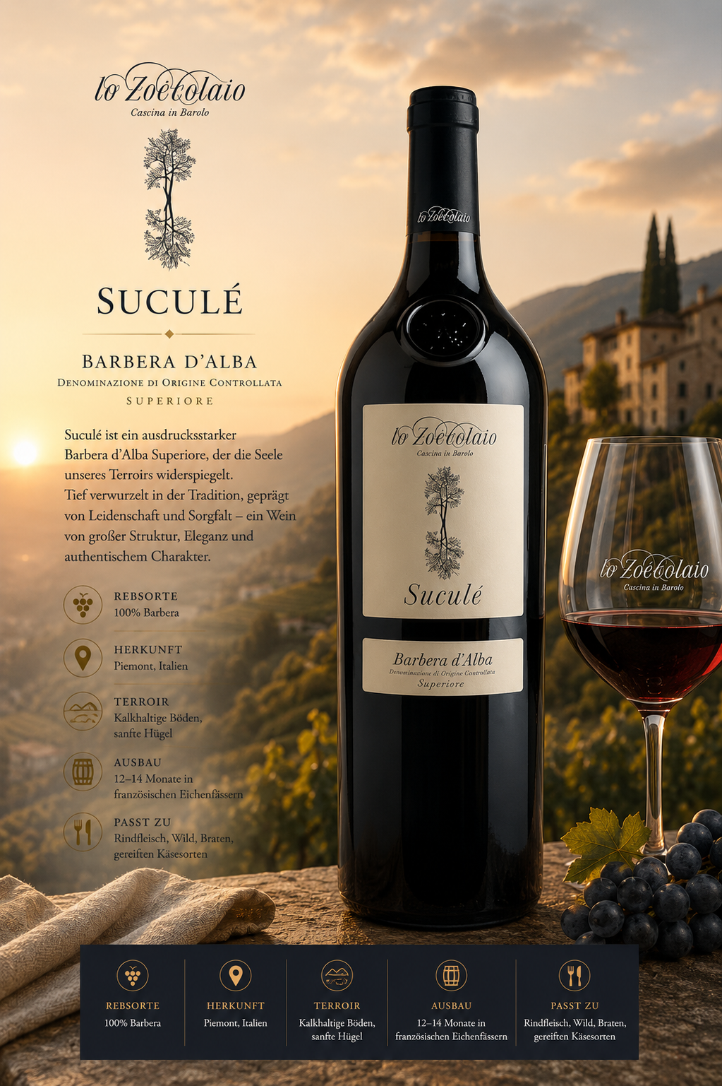 Wein, Rotwein, Barbera, Suculé, Flasche