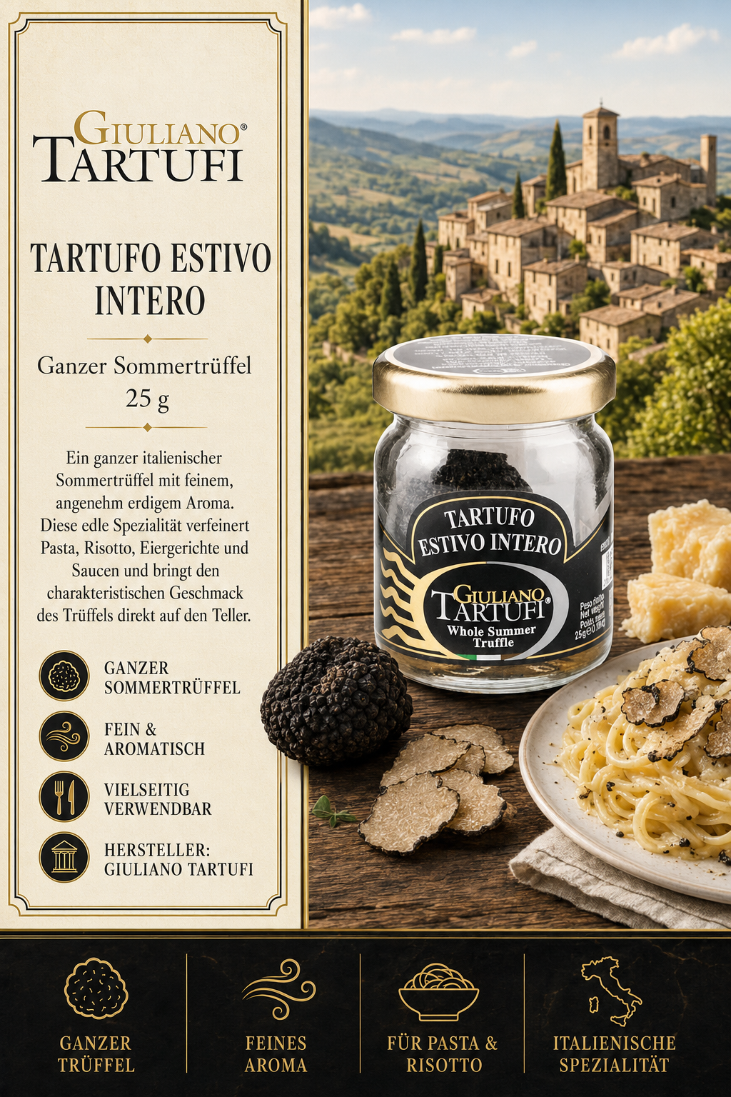 Trüffel, Tartufo, Ganzes Sommertrüffel, Glas, Pasta