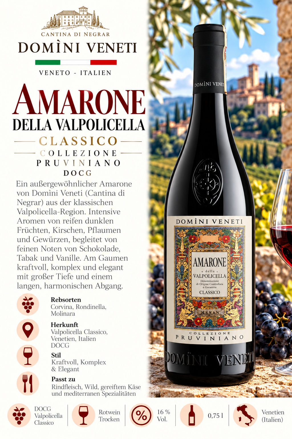 Amarone, Rotwein, Valpolicella, Glas Wein, Flasche