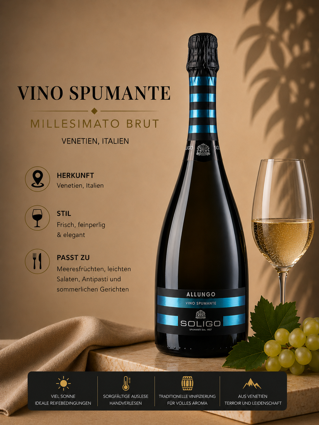 Sekt, Champagner, Flasche, Weintraube, Glas