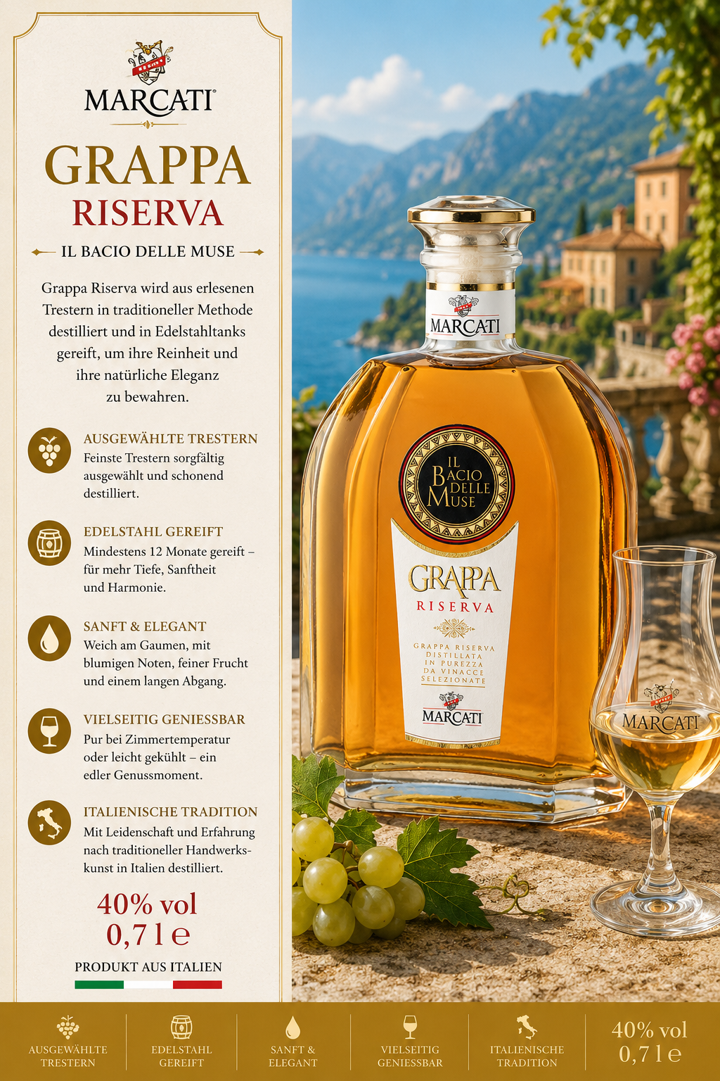 Grappa, Riserva, Glas, Flasche, Italien