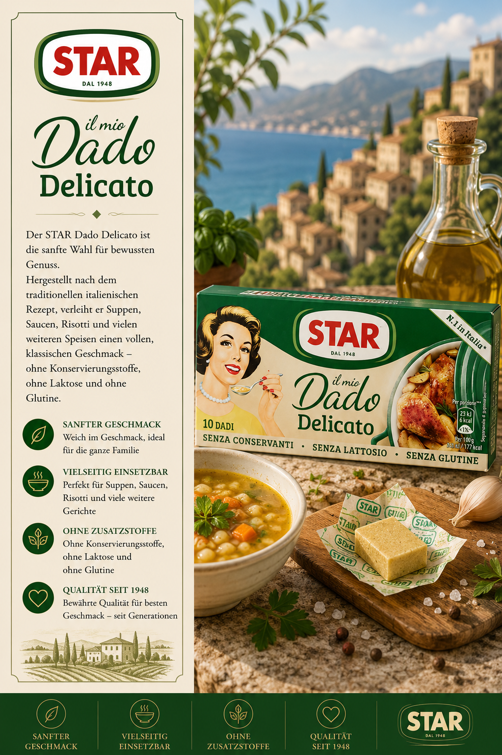 Dado Delicato, Star, Olivenöl, Italienische Küche, Butterfett?