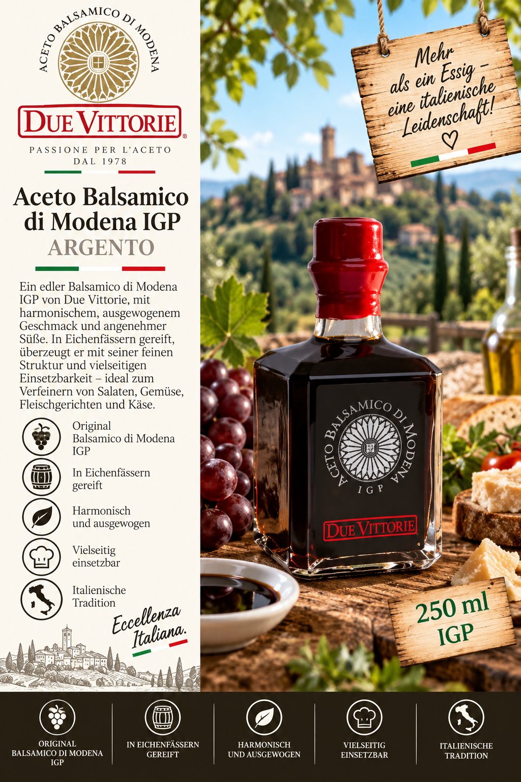 Balsamico, Aceto Balsamico, IGP, 250 ml, Due Vittorie