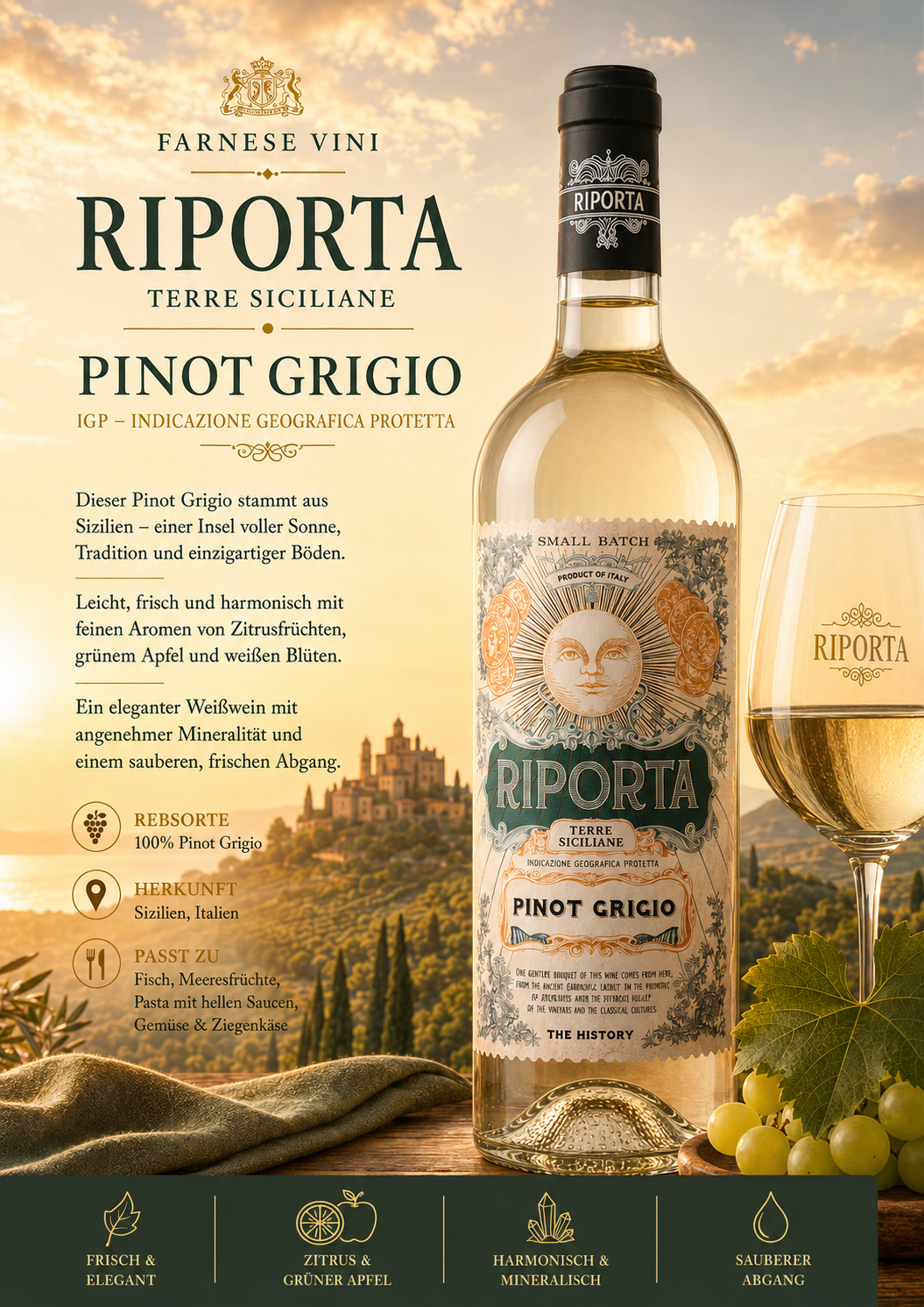 Weißwein, Pinot Grigio, Riporta, Terre Siciliane, Flasche