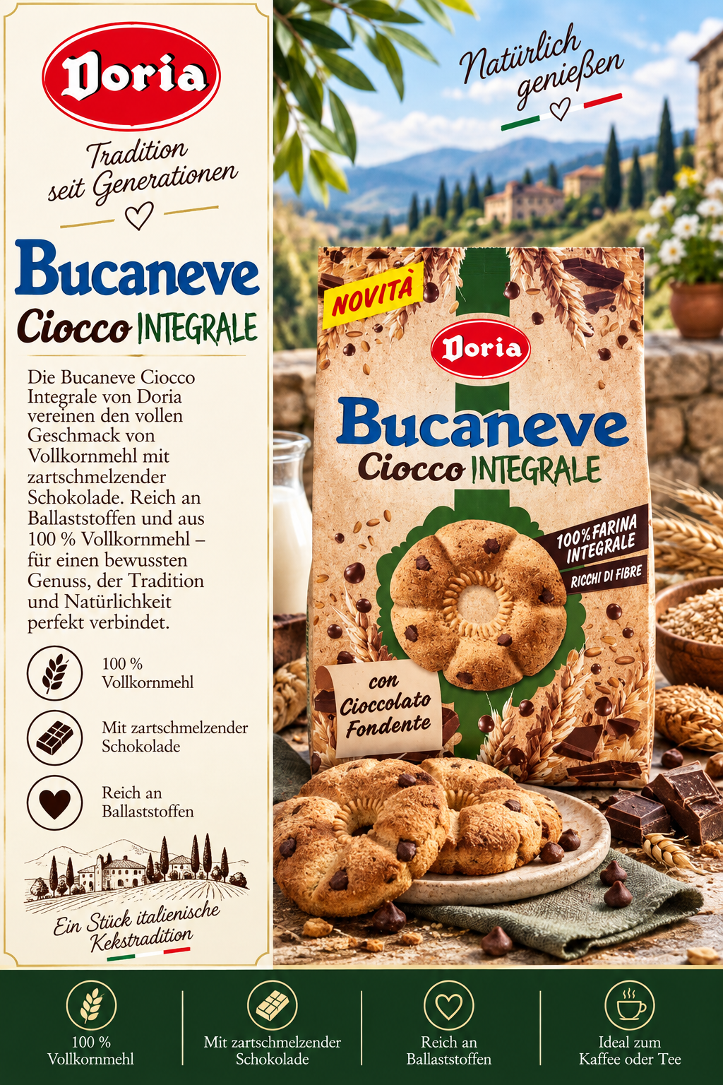 Bucaneve, Keks, Integral, Schokolade, Kaffee oder Tee