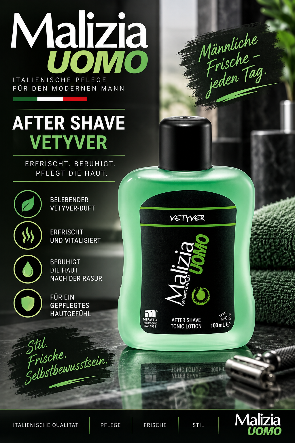After shave, Lotion, Grüne Flasche, Vetyver, Tonique