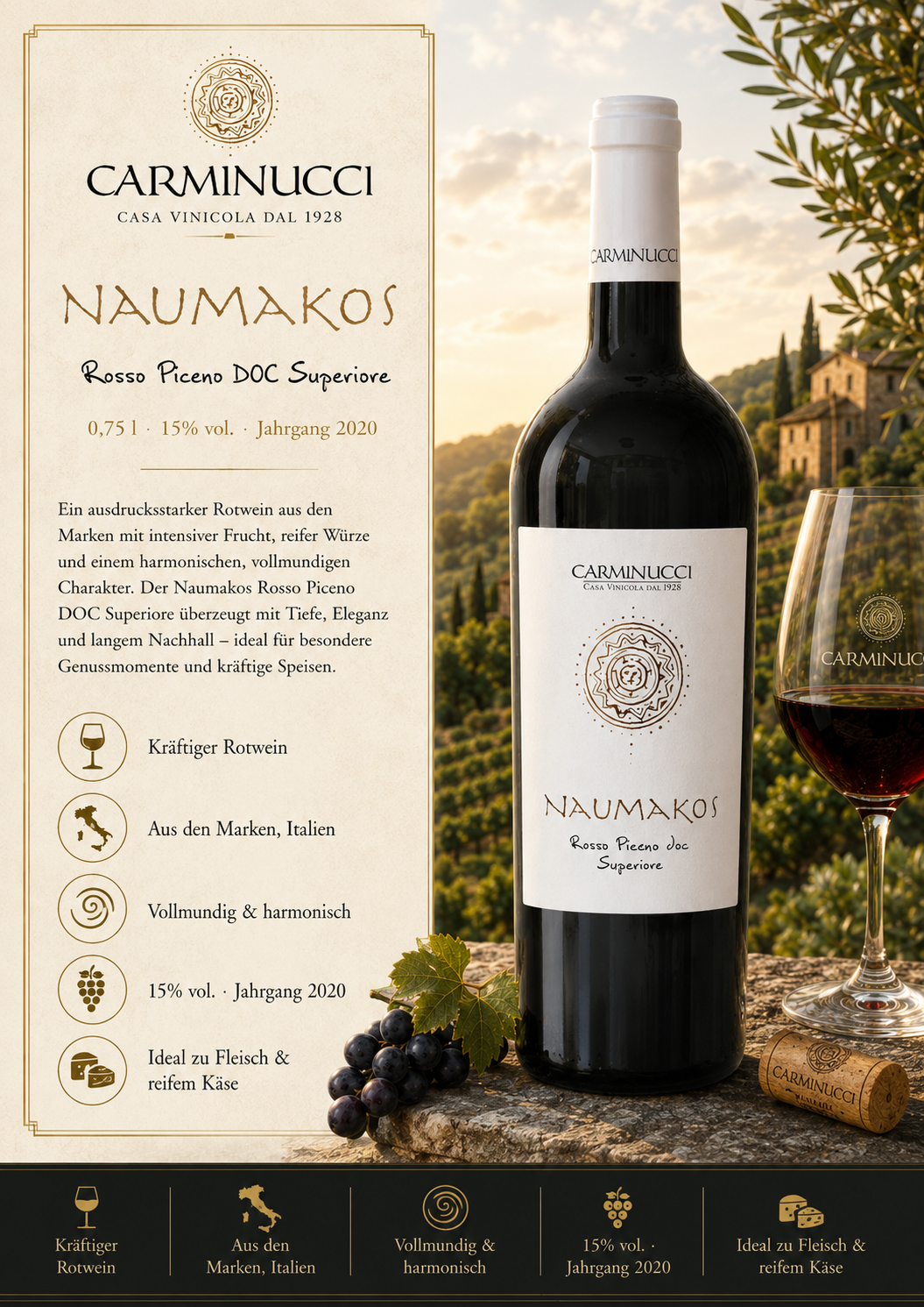 Rotwein, Italien, Halbvoll, 15% vol, NAUMAKOS