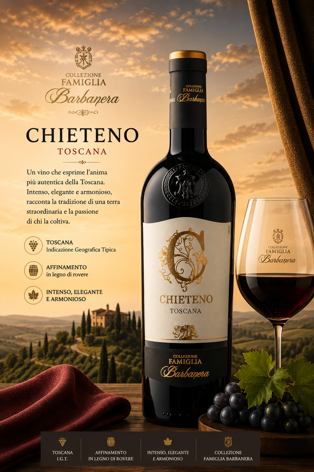 wein, rotwein, flasche, gläser, toscana