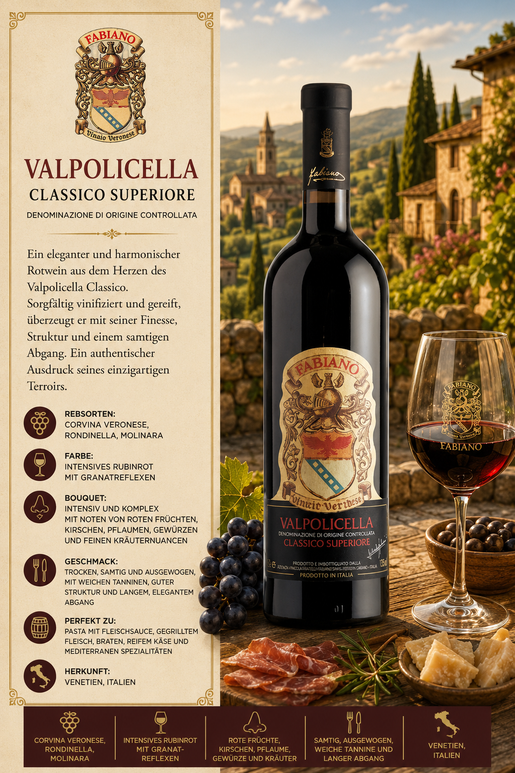 Rotwein, Valpolicella, Flasche, Etikett, Glaswein