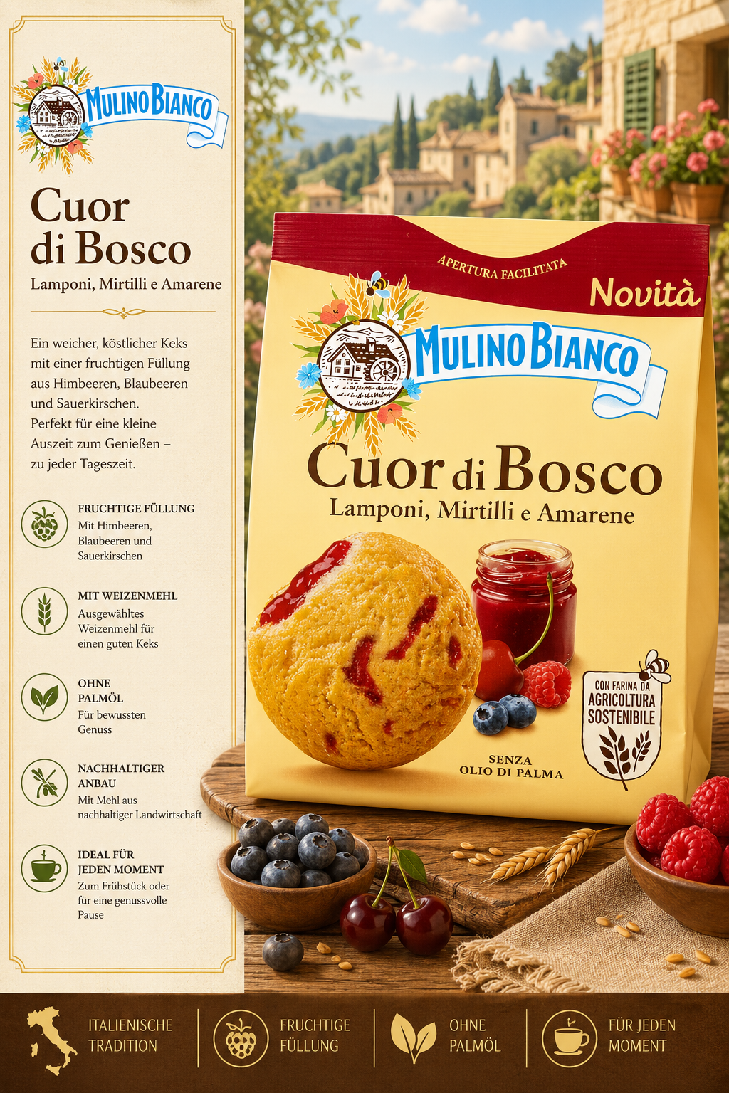 Keks, Backmischung, Muffin-Keks, Lamponi Mirtilli Amarenen, Italienische Tradition
