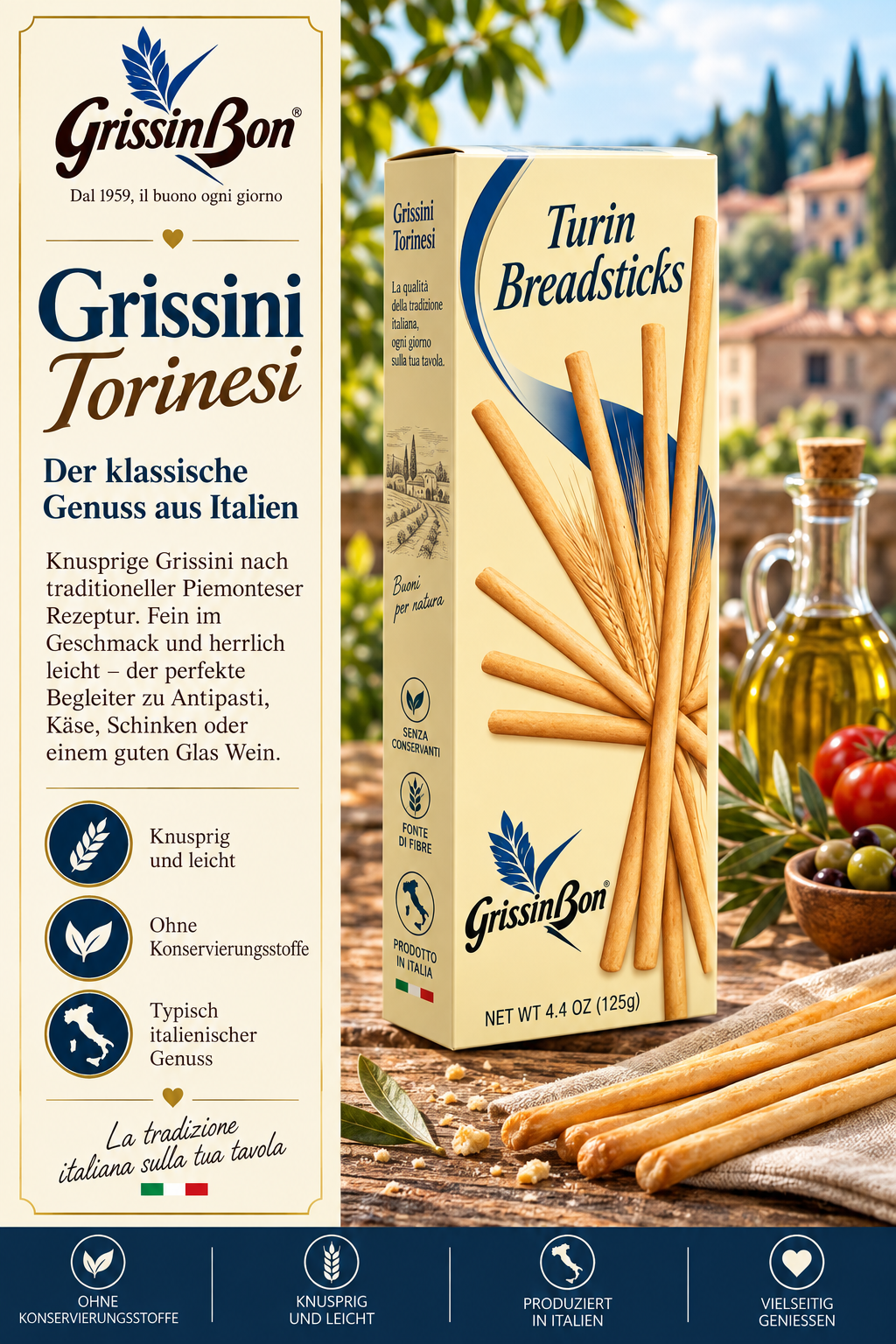 Grissini, Grissini, Snack Italien, Sticks, Nahrungsmittel verpackt