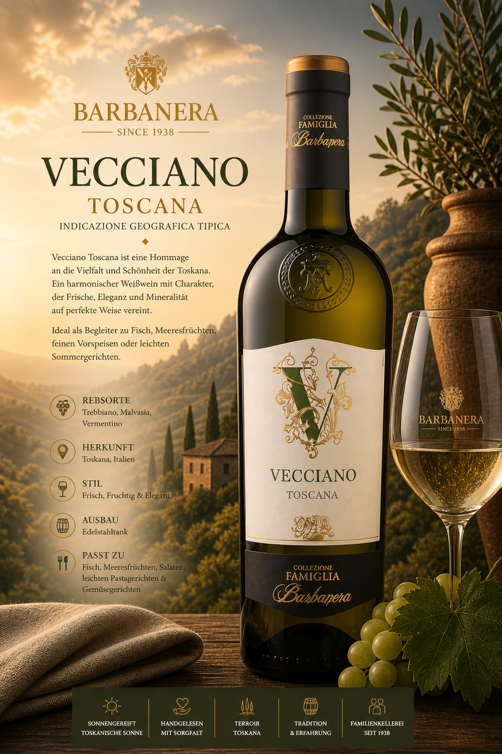 Weißwein, Vecciano Toscana, Barbanera, Collezione Famiglia, Toskana