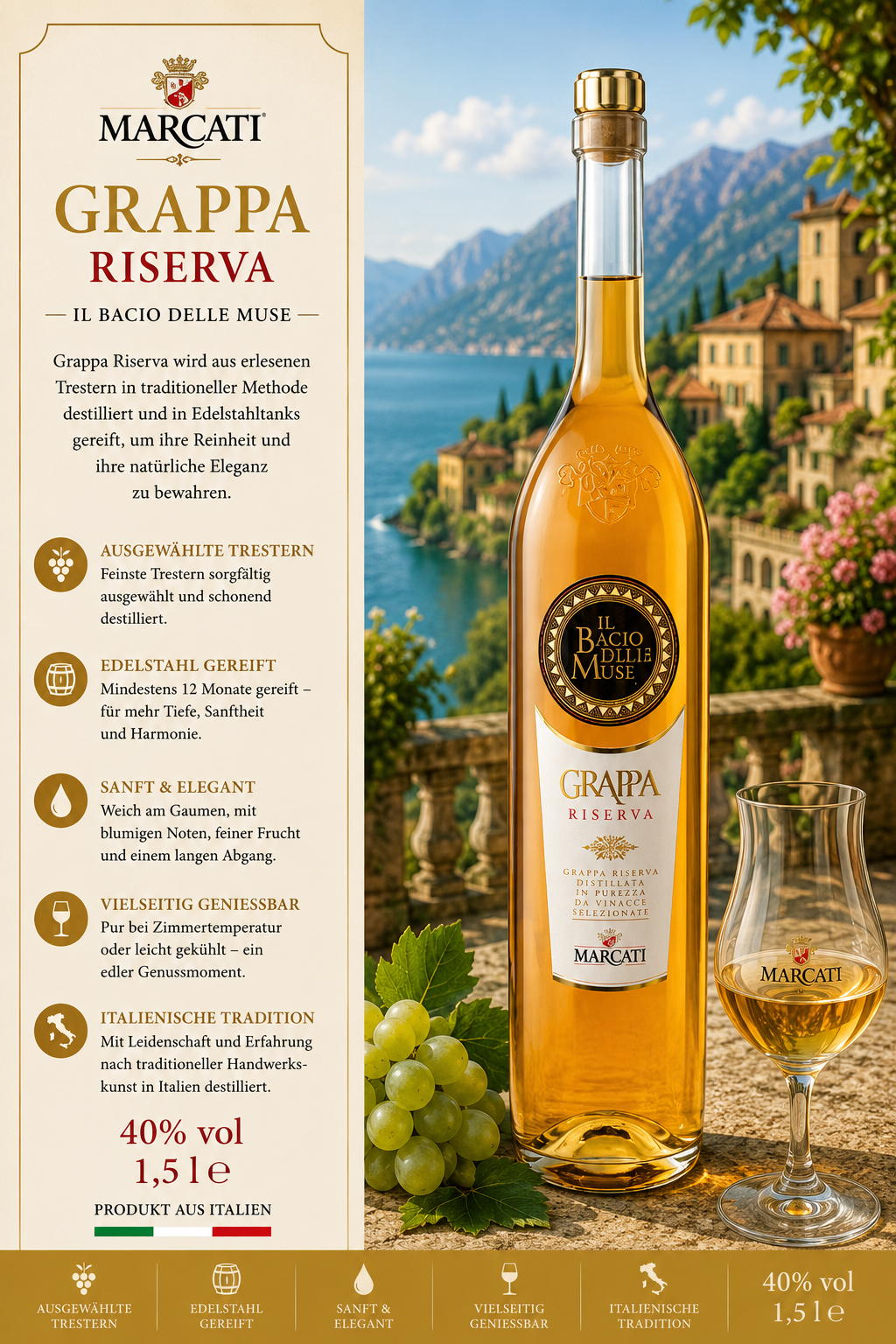 Grappa, Riserva, Glas, Flasche, Italien