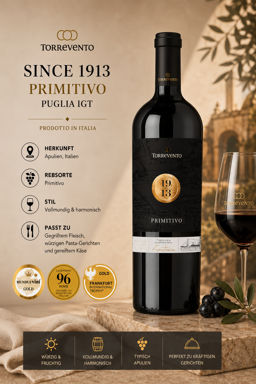 Wein, Rotwein, Primitivo, Italien, Flasche