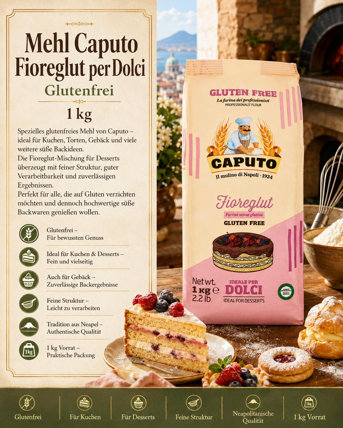 glutenfrei, Mehl Caputo, Backmischung, 1 kg, Napoli Caputo