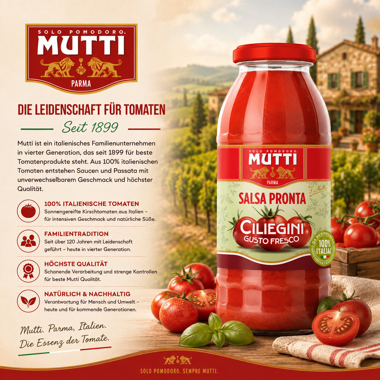 Tomatensauce, Salsa, Glasflasche, Rot, Etikettmutti