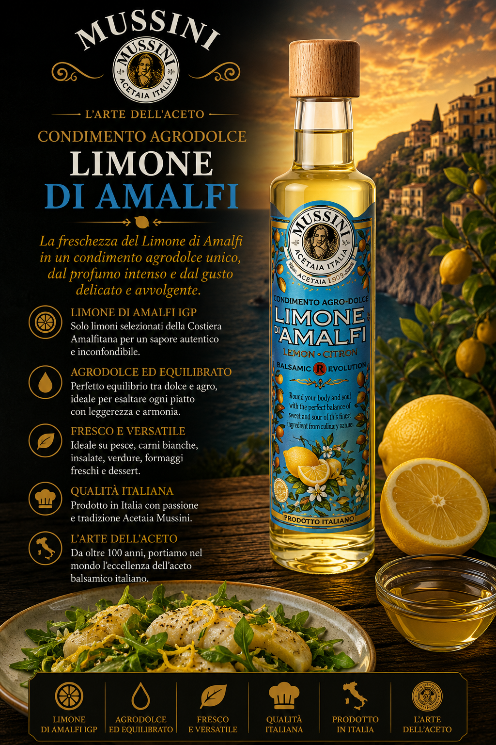 Limone, Limone di Amalfi, Balsamico, Aceto d Amalfi, Olivenölflasche