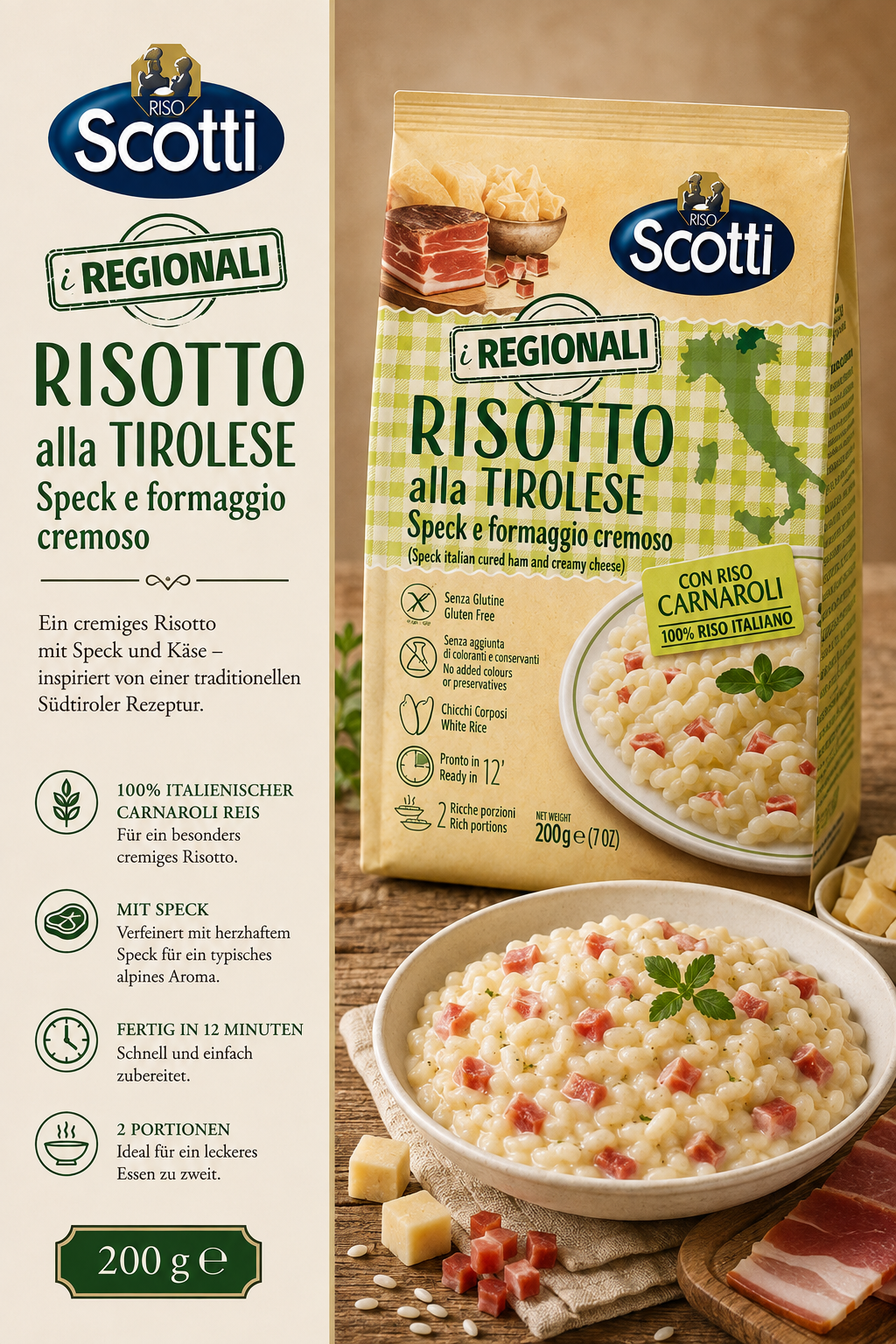 Risotto, Tiroler, Speck, Käse, 200 g