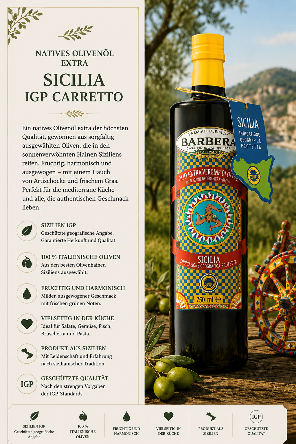 Olivenöl, Extra, Sizilia, Barbera, 750 ml