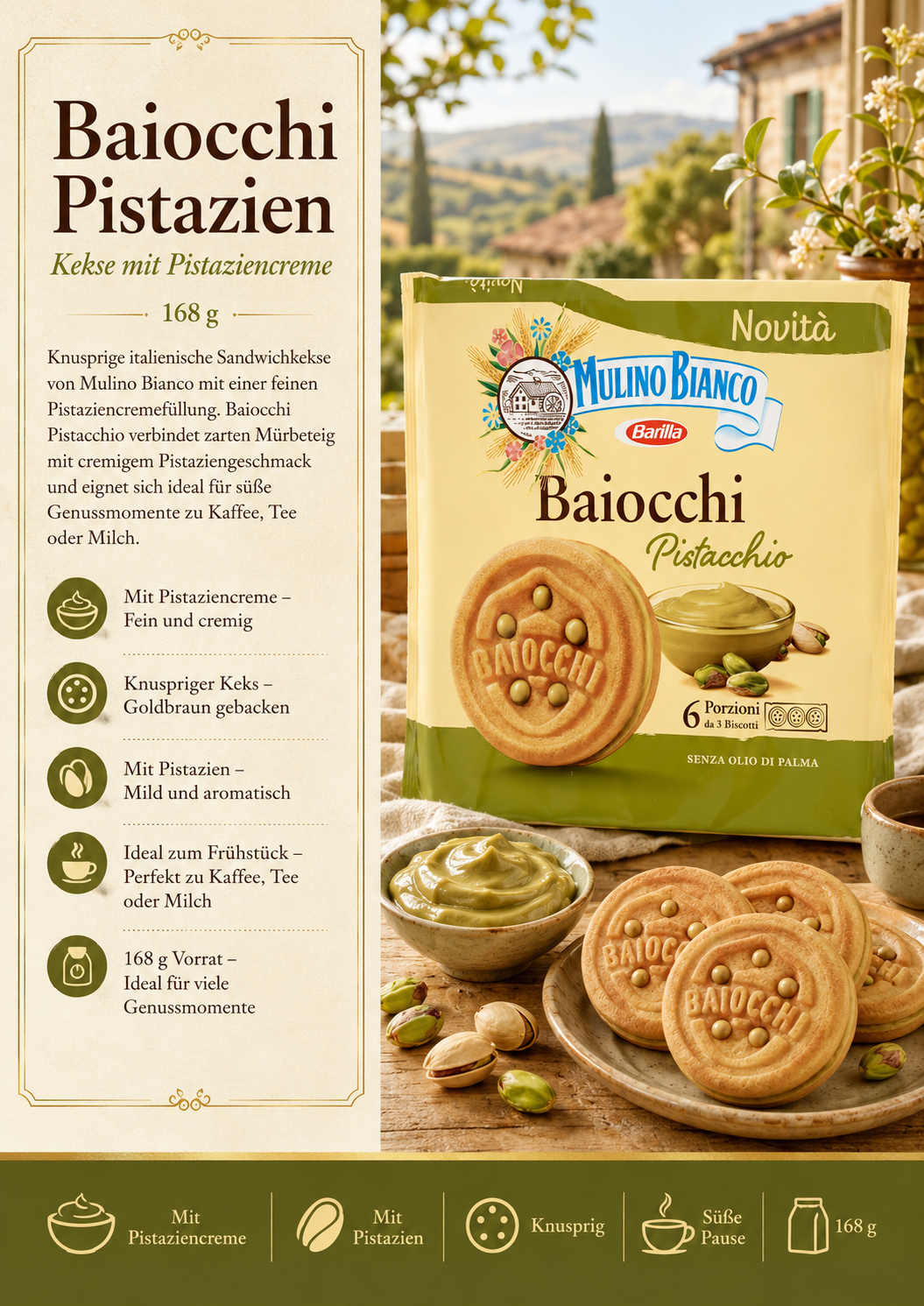 Kekse, Pistazien, Pistaziencreme, Baiocchi, Pistazchio