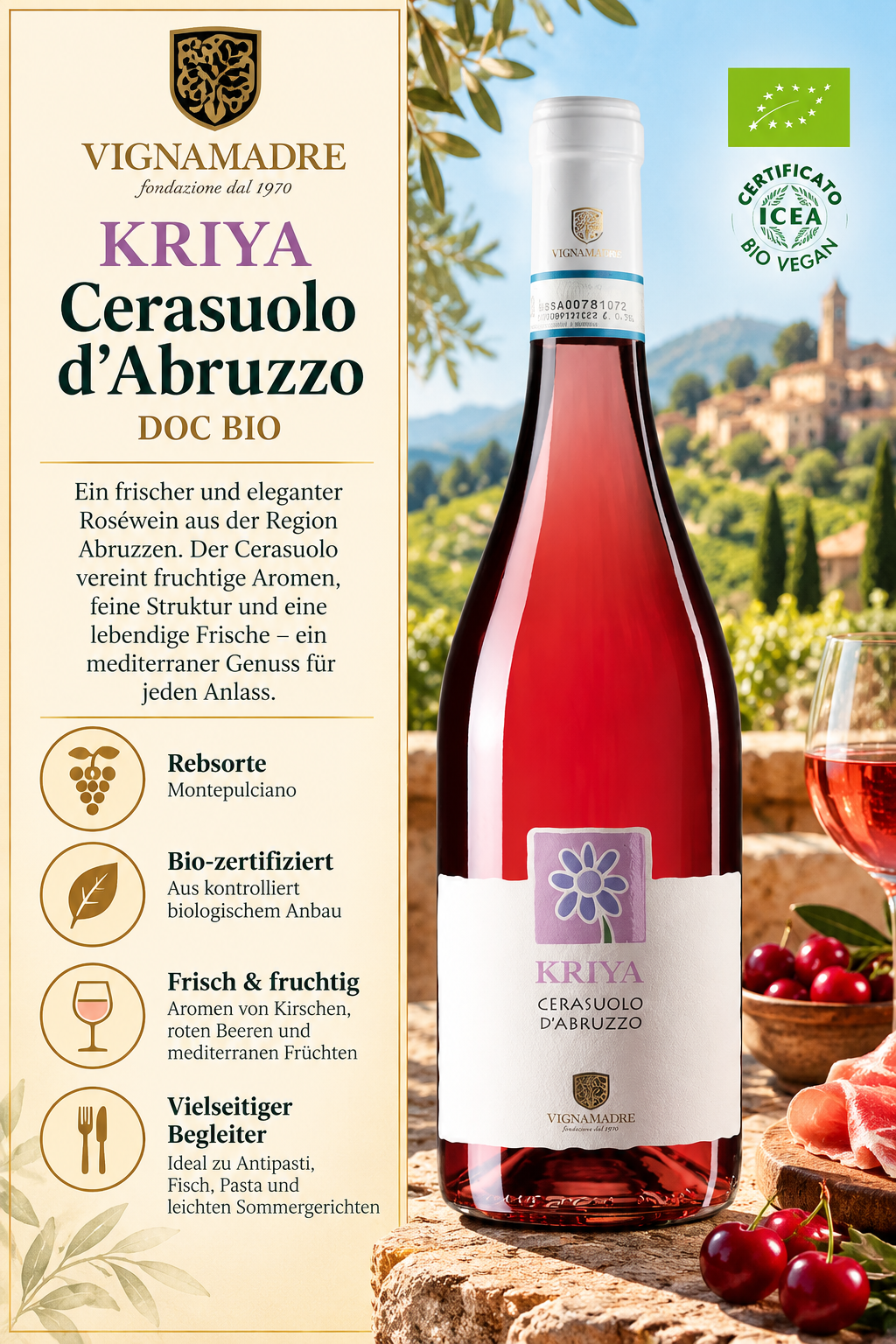 Wein, Rosé, Kriya, Cerasuolo d'Abruzzo, Bio vegan