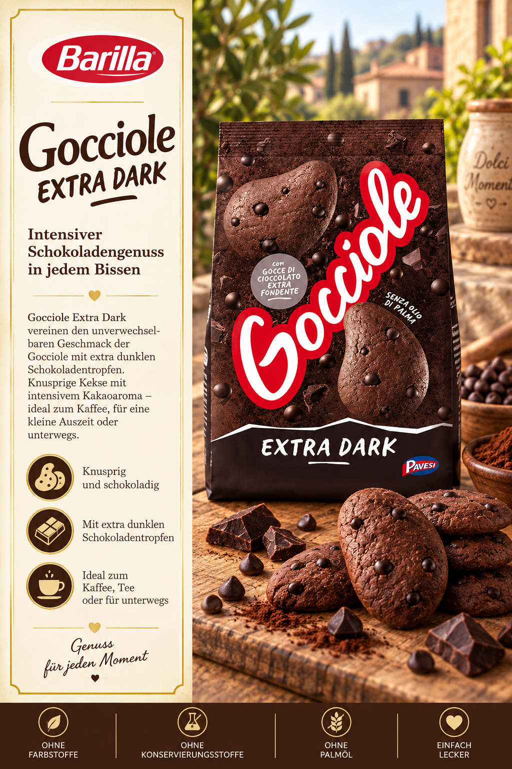 Gocciole, Extra Dark, Schokolade, Kekse, Barilla