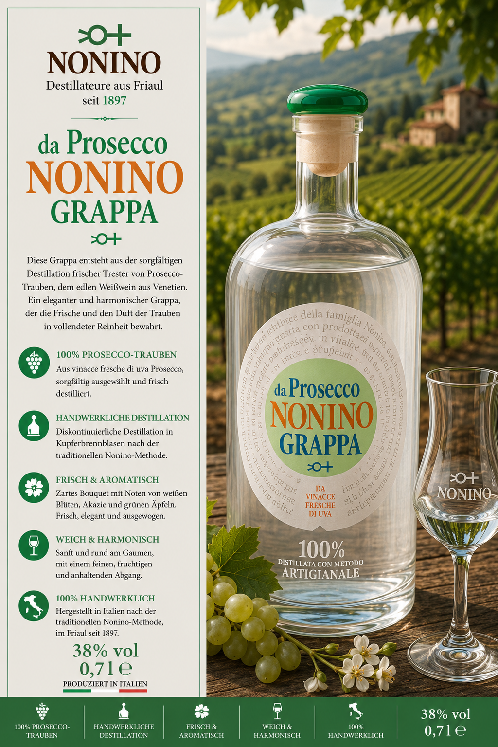 Prosecco, Grappa, Destillate, Glasflasche, Korken