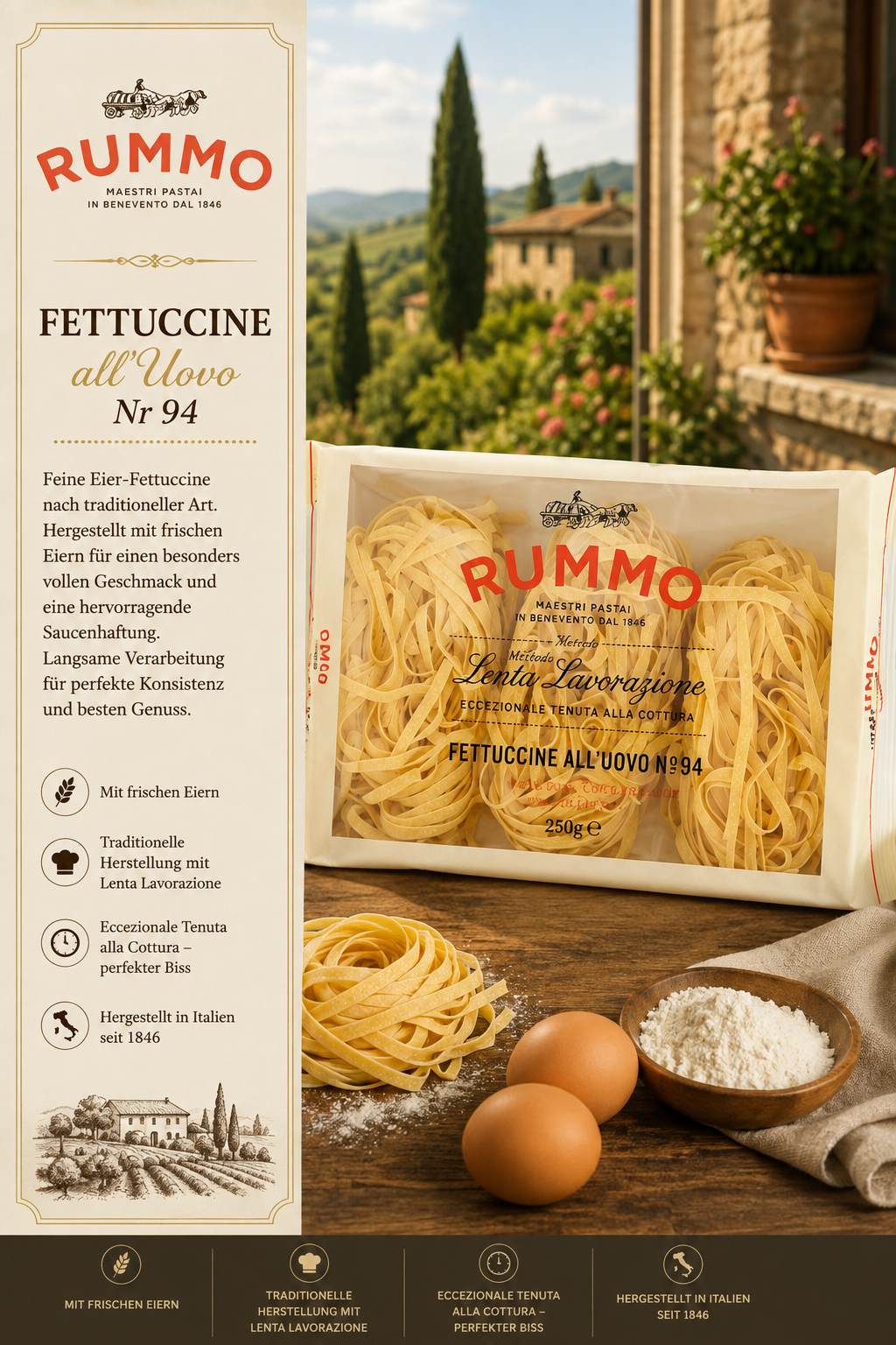 Fettuccine, Eiernudeln, Pasta, Italienische Pasta, 250 g