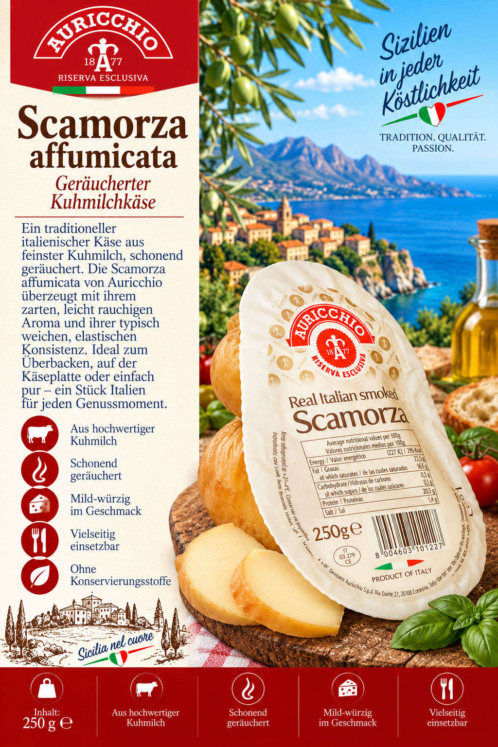 Käse, Scamorza, Kuhmilch, Räucher, Rindermind
