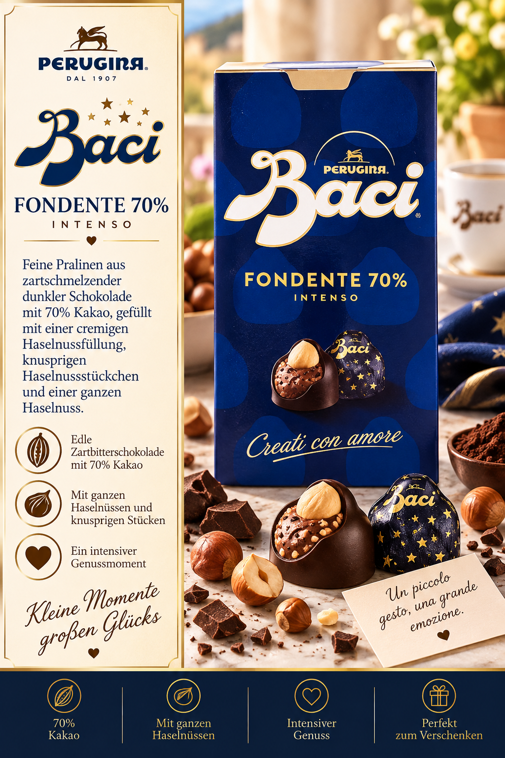 Schokolade, Fondente, Nussfüllung, Kakao, Baci
