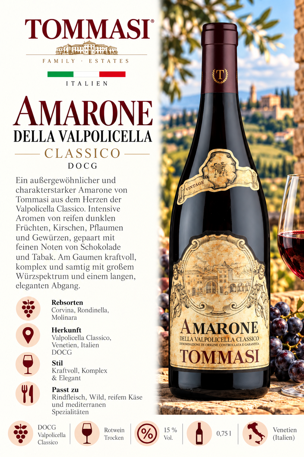 Amarone, Rotwein, Trocken, Glas, Flasche