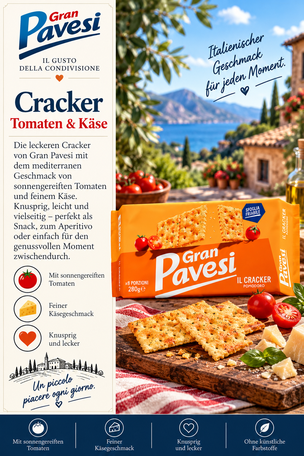 Cracker, Tomaten & Käse, Snack, Knusprig, Pizza-Kracker