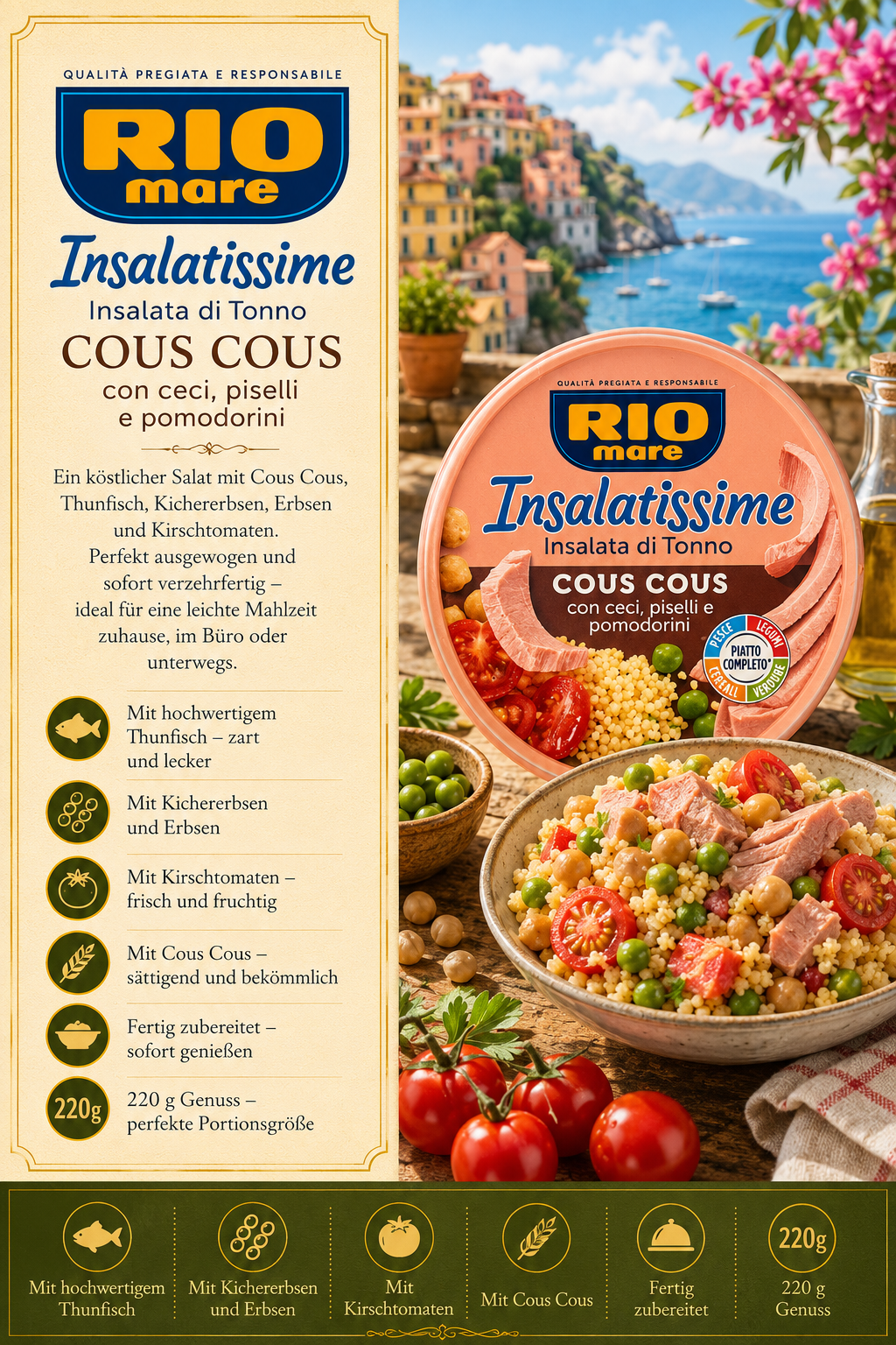 Couscous, Insalatisse, Thunfisch, Erbsen, Kichererbsen