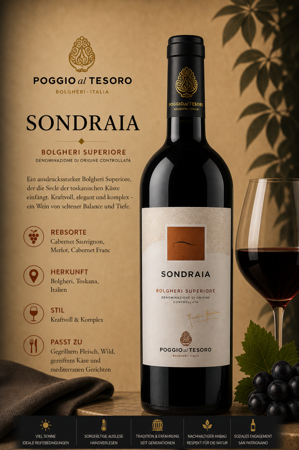 Wein, Rotwein, Sonderaia, Bolgheri, Flasche