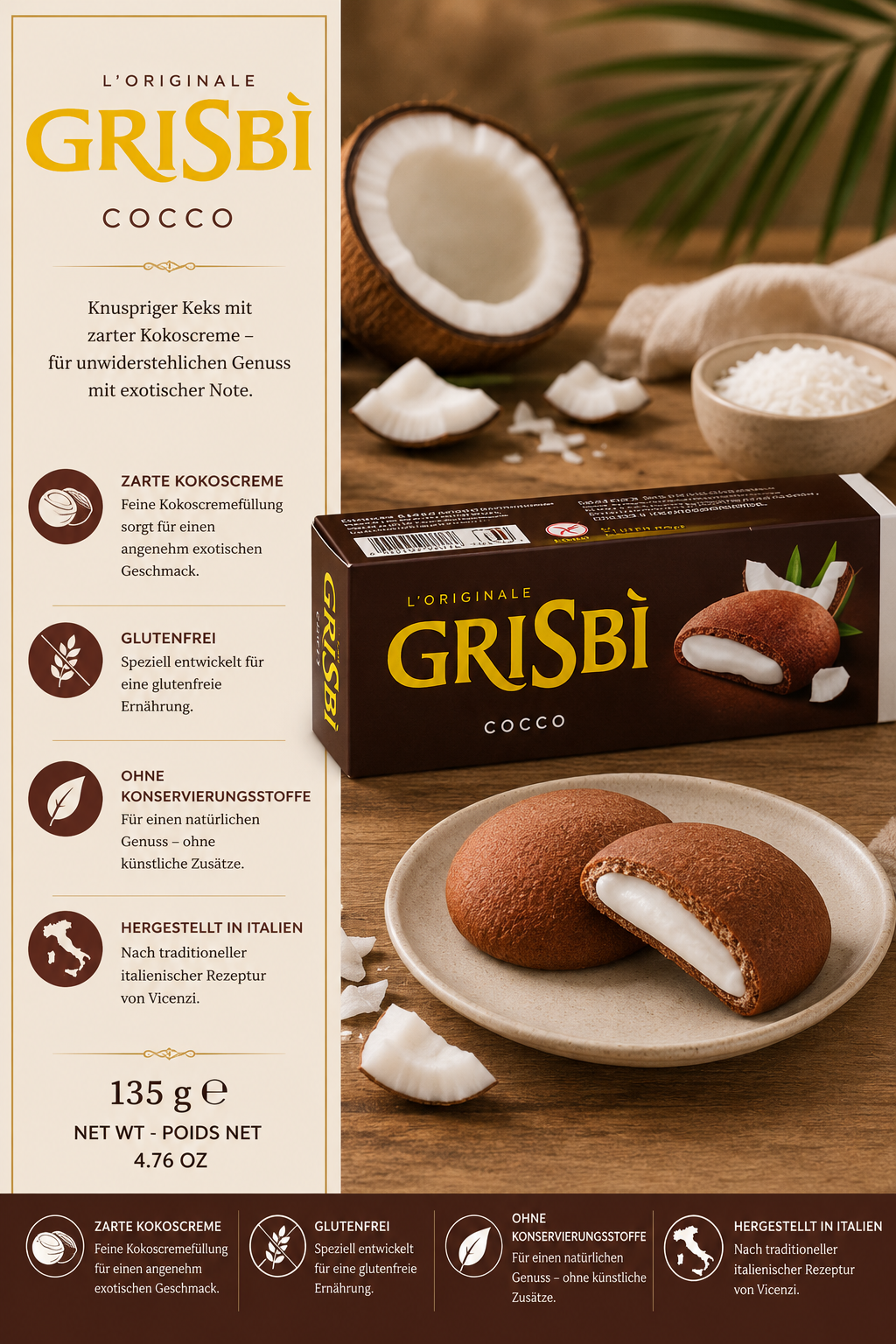 Kokos, Keks, Glutenfrei, Kokoscreme, Italienisch