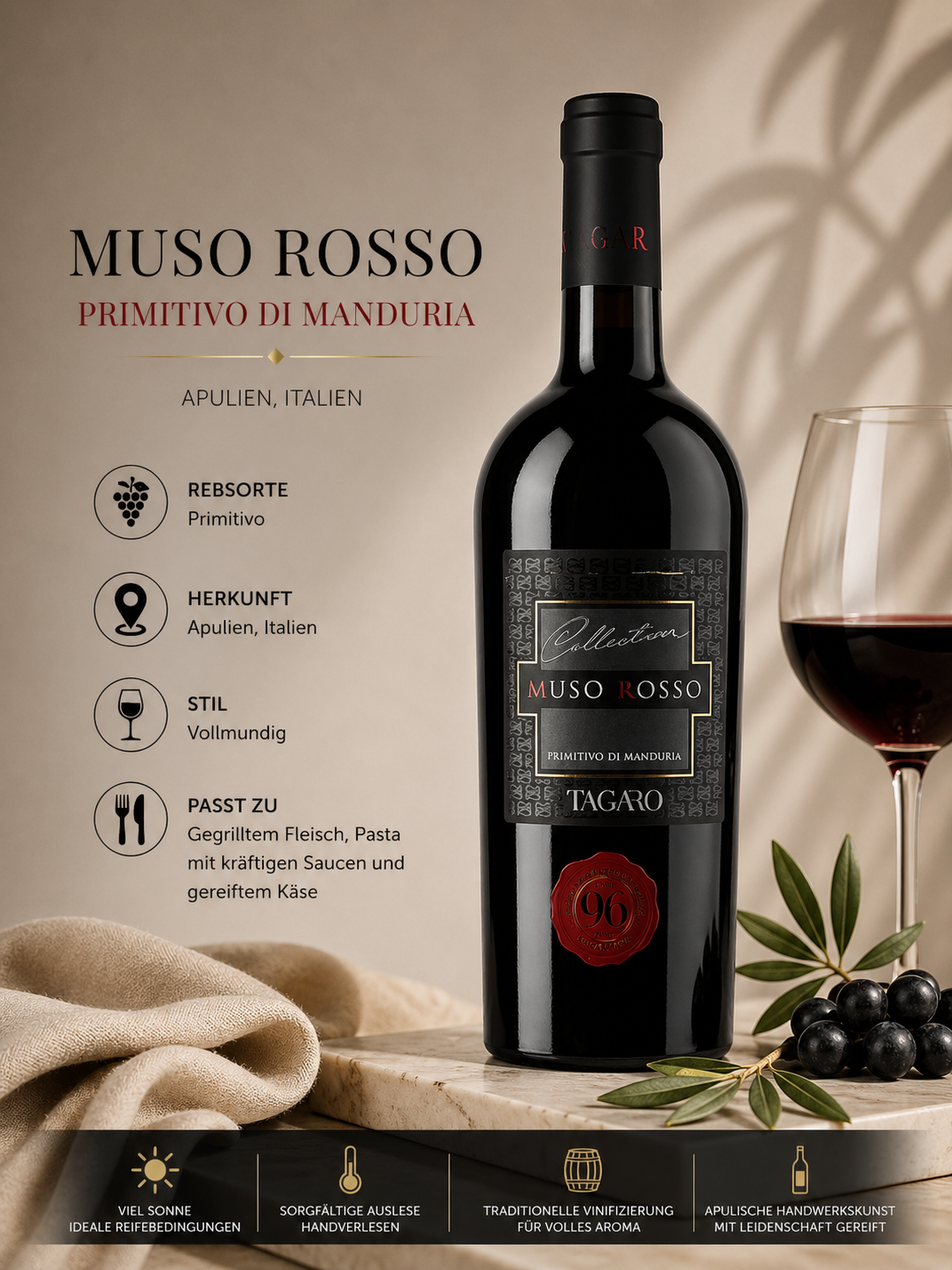wein, rotwein, flasche, manduria, primitivo