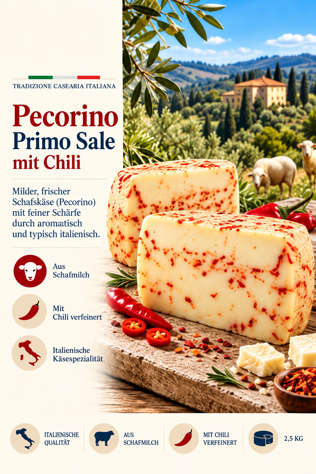 Käse, Schafskäse, Italienisch, Chili, Käseblock