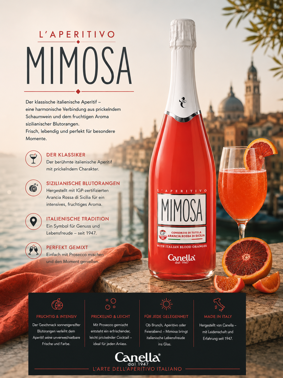 Mimosa, Schaumwein, Aperitif, Orangenaroma, Flasche