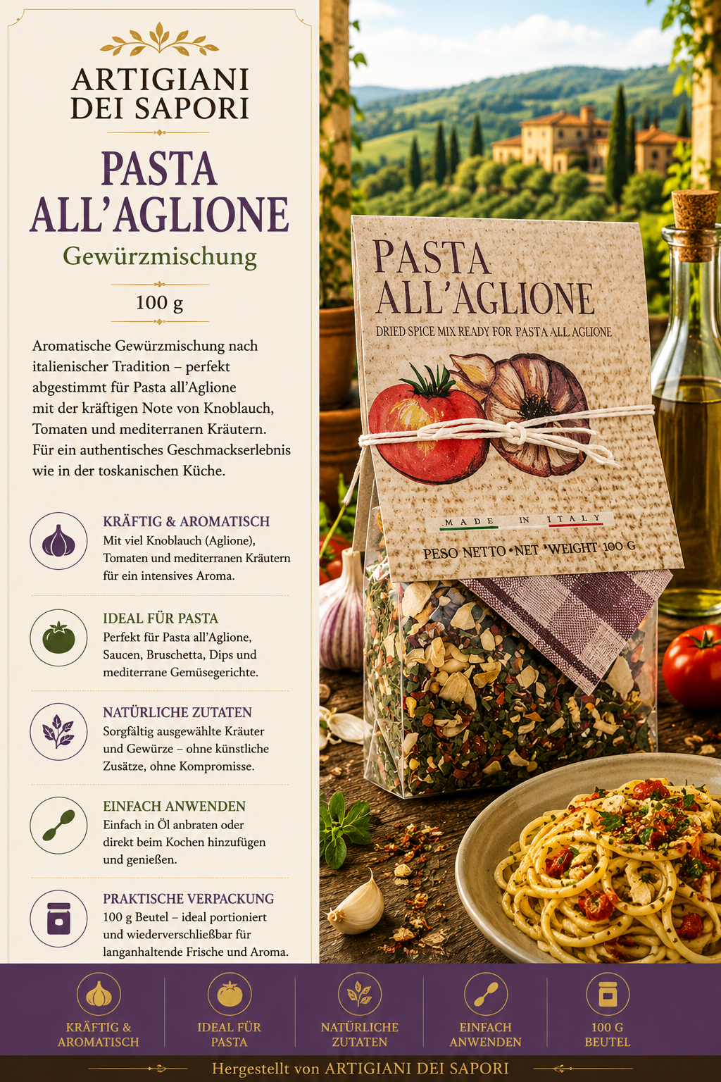 Pasta, All'Aglione, Gewürzmischung, Italienisch, Gewürze