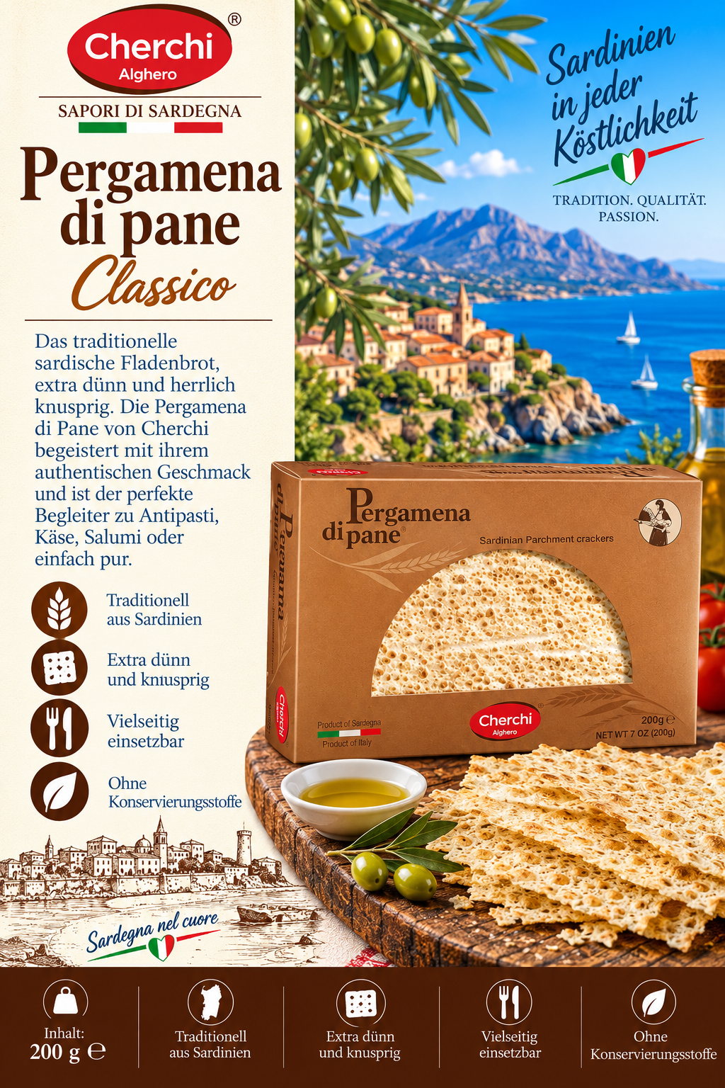 Pergamena di pane, Cracker, Sardinencrackers, Extra dünn, Knusprig