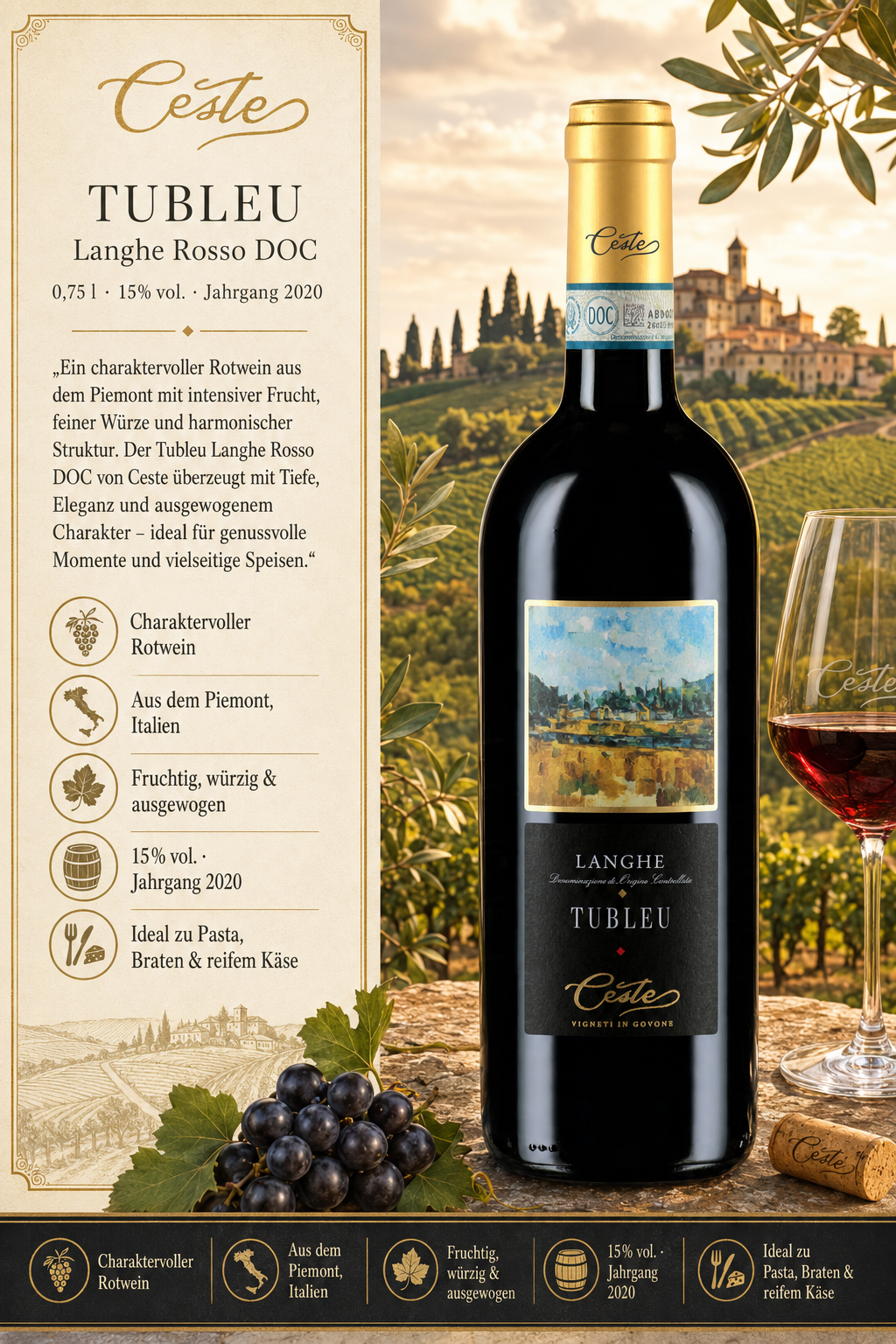 Wein, Rotwein, Langhe, Turm, Tubleu