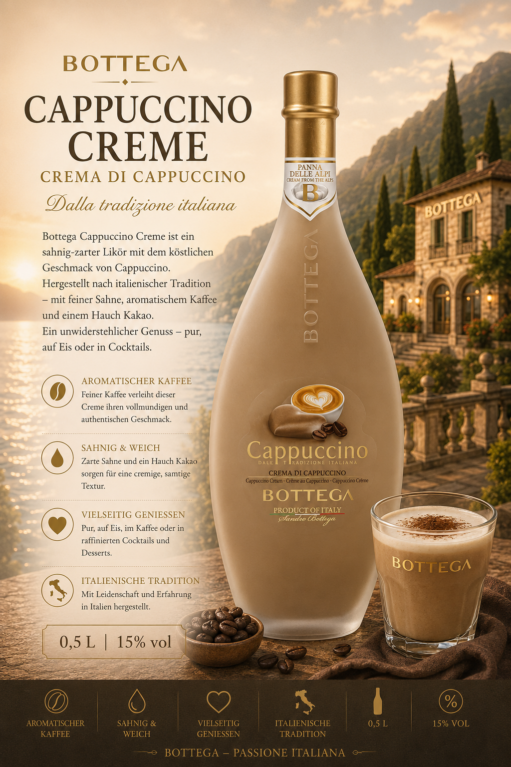 Kaffee-Likör, Cappuccino, Creme, Flasche, Barista-Getränk