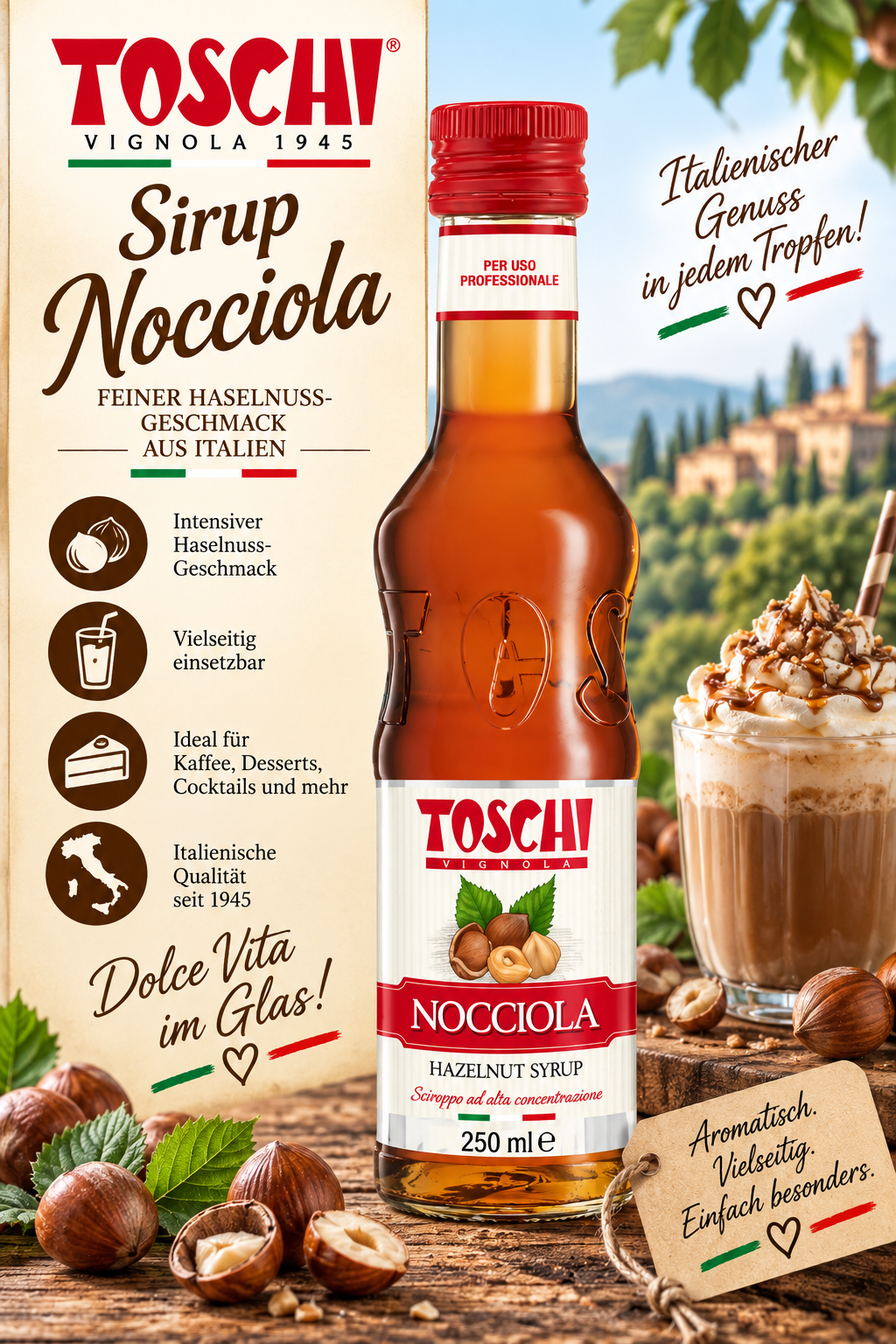 Sirup, Nocciola, Hazelnut, Sciroppo, 250 ml