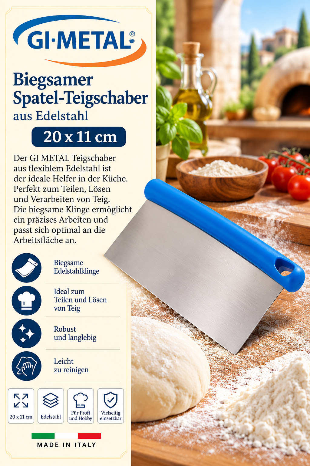 Teigschaber, Spatel, Edelstahl, 20 x 11 cm, Küchenwerkzeug