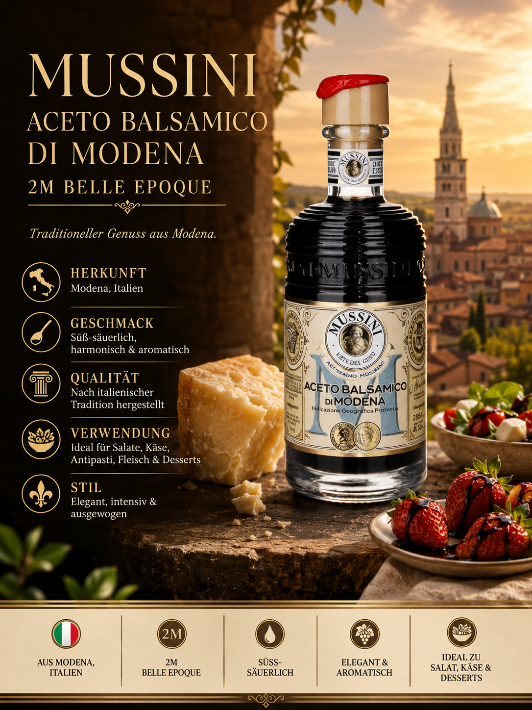 Aceto balsamico, Modena, Aroma süß-säuerlich, Glasflasche, Balsamico-Essig