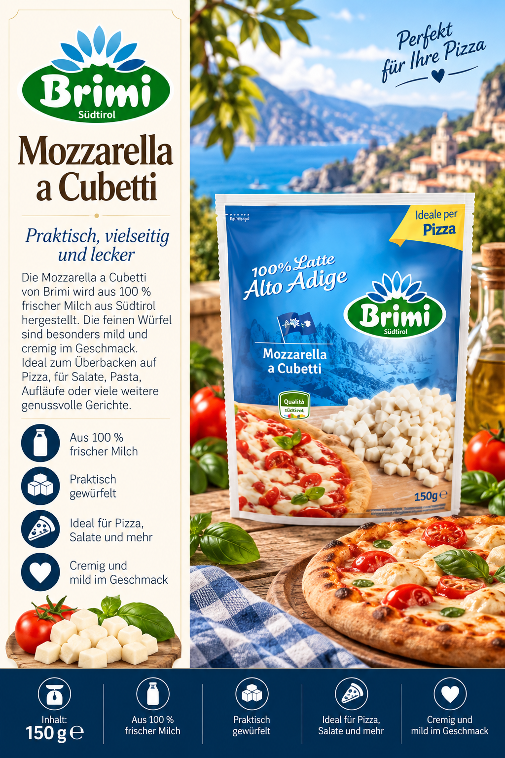 Mozzarella, a Cubetti, Käsewürfel, Pizza-Zutaten, Milchprodukt