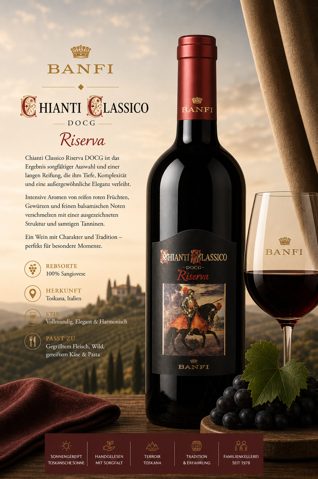 Wein, Rotwein, Chianti, Riserva, Etikett